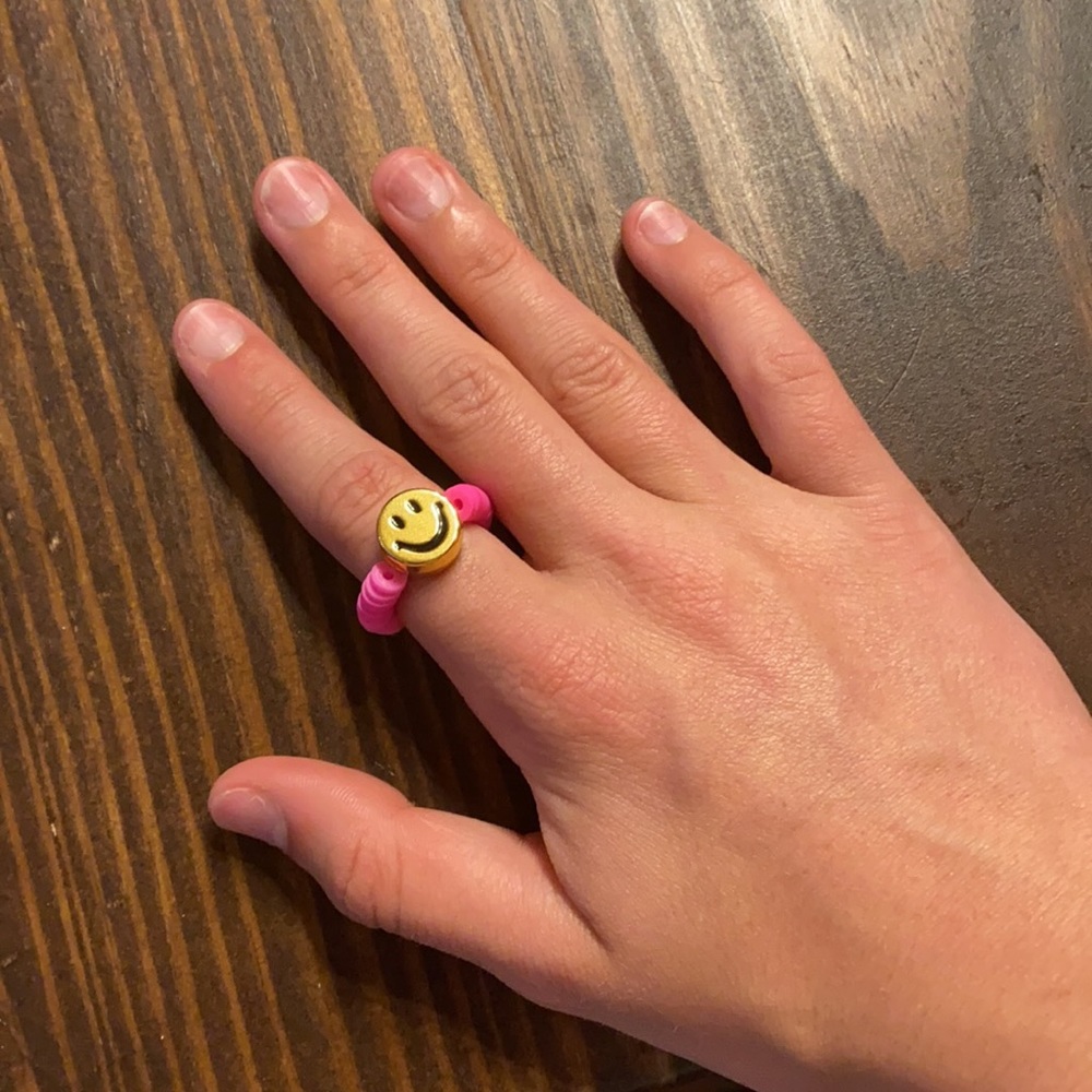 rainbow beaded smiley face bracelet and ring - Picture 4 of 4